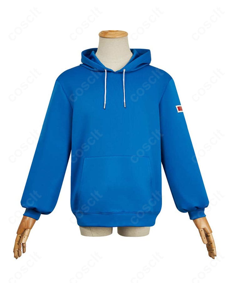 朝倉シン パーカー衣装の正面ディテール。フード形状とシルエット、ポケット配置が分かる。