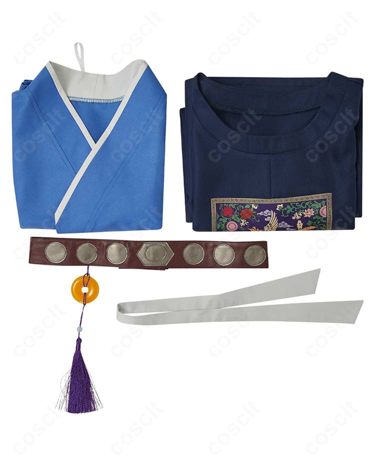 薬屋のひとりごと 壬氏 園遊会衣装のセット内容。上着・インナー・ベルト・髪飾りの4点構成を並べて紹介。