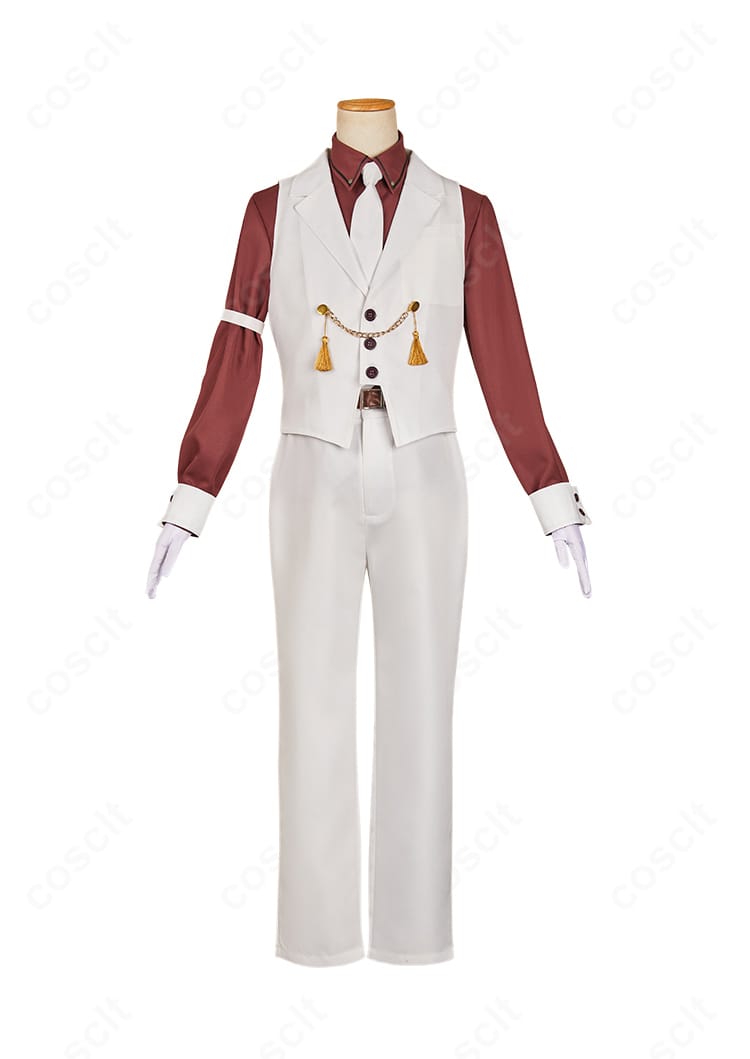 地縛少年花子くん 蒼井茜 時計守仕様コスプレ 正面ディテール。シャツの刺繍とベストのカッティングがよく分かる近接。