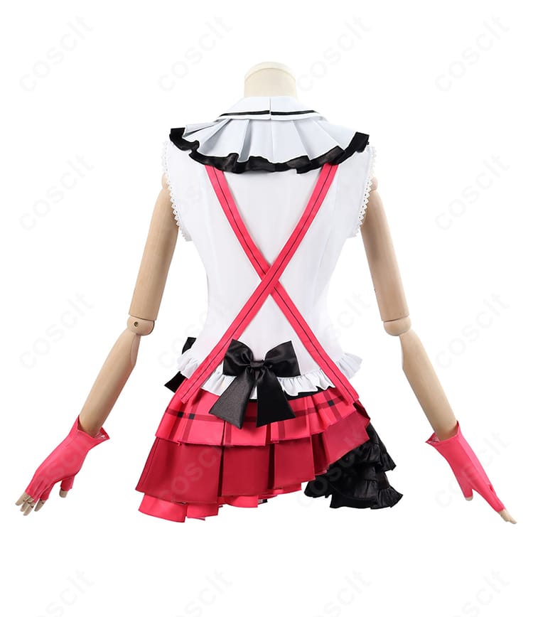 東條希コスプレ衣装の背面写真。背中の切り替えとリボン配置が整った上品な後ろ姿。