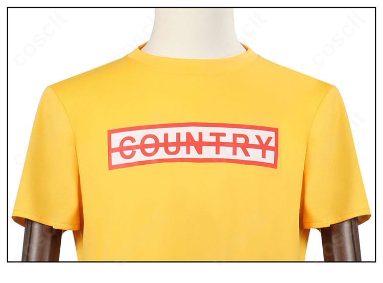 坂本太郎 コスプレ衣装の半袖トップス文字装飾アップ。作品イメージを反映したワンポイント