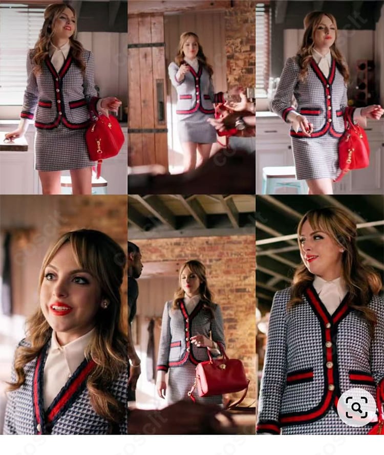 ファロン・キャリントンのスーツ風コスプレ衣装（ジャケット＋スカート）。ハリ感のある上品シルエットで高再現度、通販で購入可能。