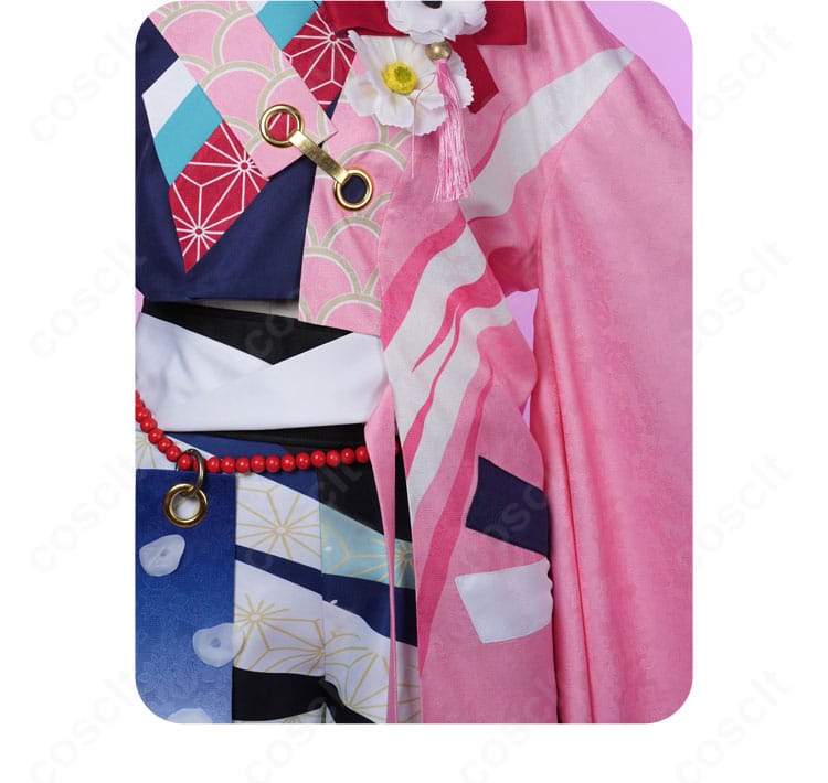 襟の装飾詳細。襟元の形状と縁取り、配色のコントラストを示すクローズアップ