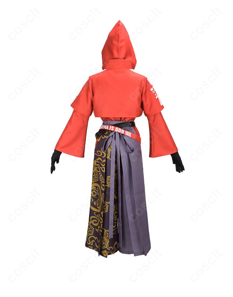 だるまいずごっど 大妖怪×ローソン 袴コスプレ背面。背中から裾へ続くラインとコートの構造ディテールを明瞭に表現。