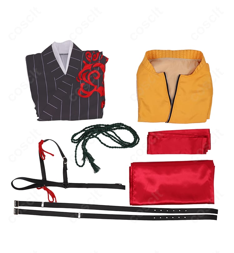 大妖怪×ローソン ありさか コスプレ衣装のセット内容展示。主要パーツを一望でき、構成が分かるレイアウト。