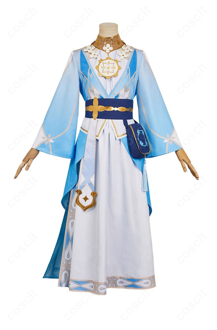 原神 蛍 花神誕祭verコスプレ衣装の正面全体。胸元のリボンと花飾り、透け感パーツなどディテールが分かる。