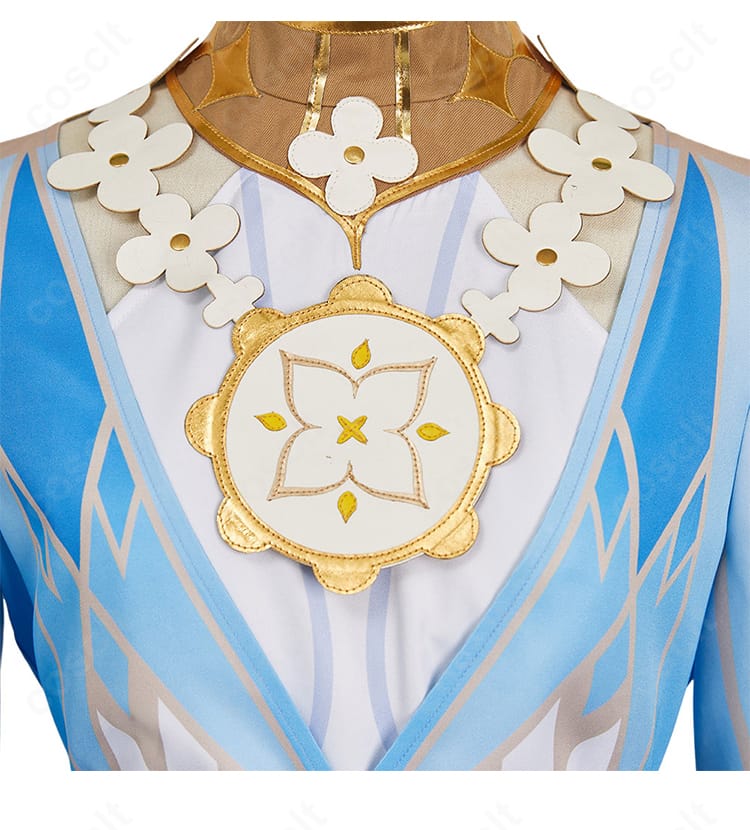 原神 蛍 花神誕祭verの首飾りクローズアップ。花モチーフと金属調パーツの繊細な装飾が見える。