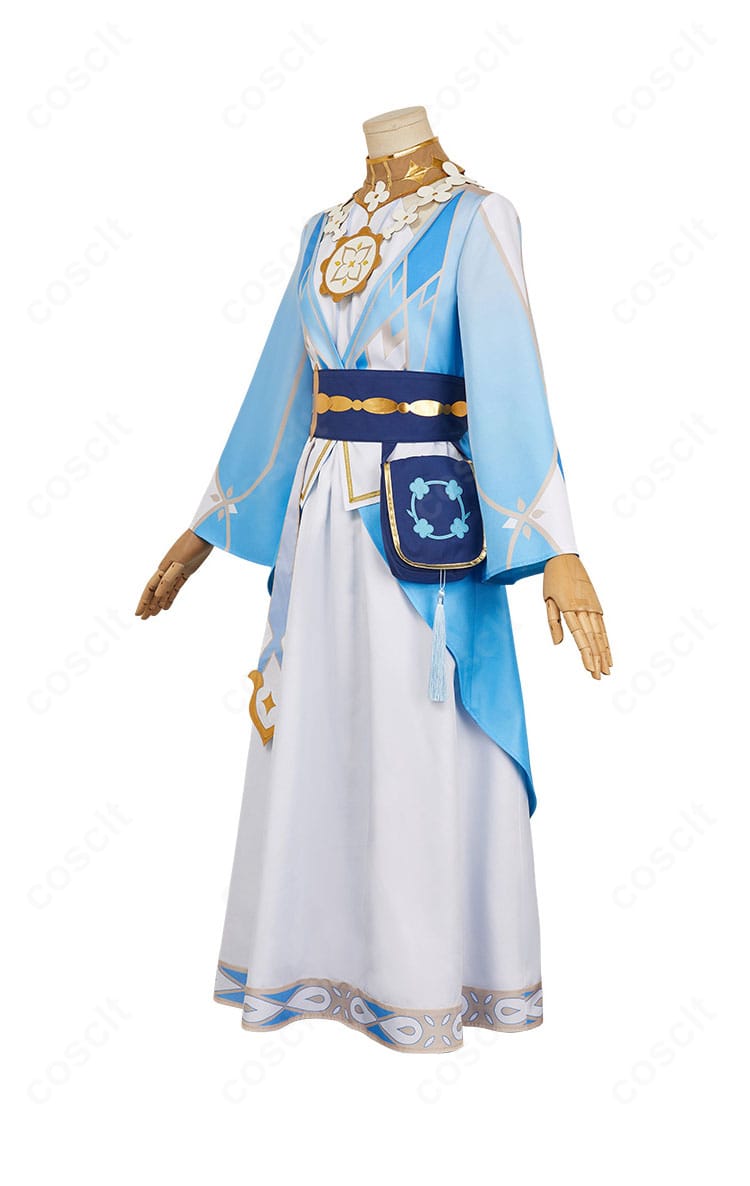 原神 蛍 花神誕祭verコスプレ衣装の左側面。袖口の装飾とドレスのシルエットの美しさが際立つ。