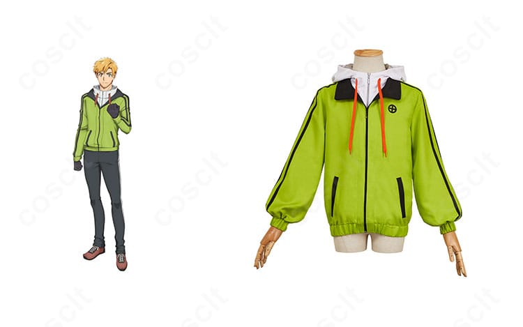 商品正面とキャラクター画像の比較カット。メダリストの明浦路司コート衣装を高再現で表現し、全体バランスと雰囲気が一目で分かる構図。