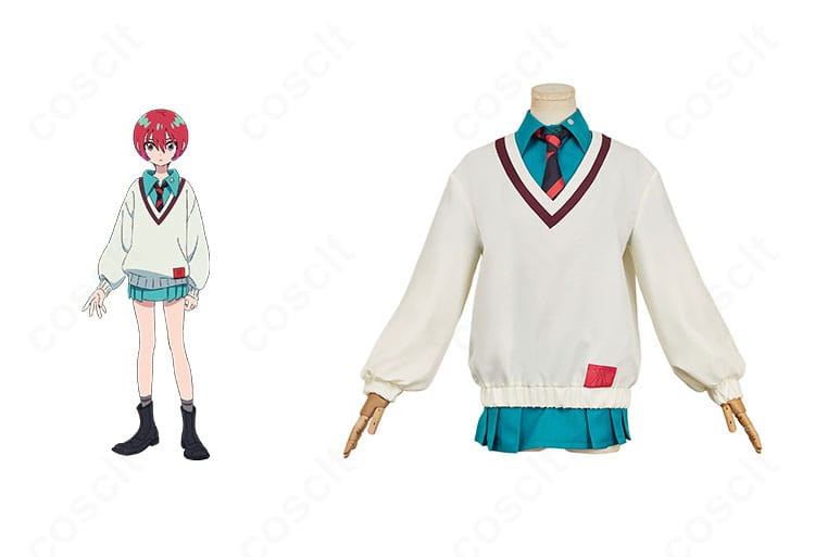 アマテ・ユズリハ(マチュ)学園制服風コスプレの正面全身。色味と装飾を忠実再現した高再現モデル。