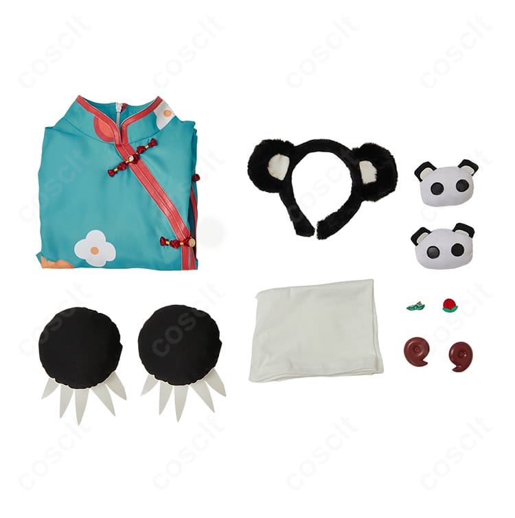 八尋寧々 チャイナドレスのセット内容一式。ドレス、ショートレギンス、手袋、カチューシャ、髪飾りを配置。