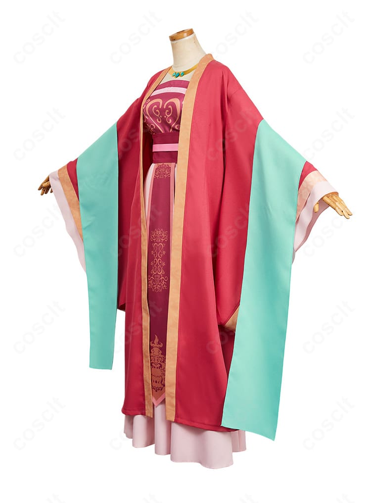 左側面から見た玉葉妃衣装。袖の刺繍とショールの流れがわかるサイドビュー。