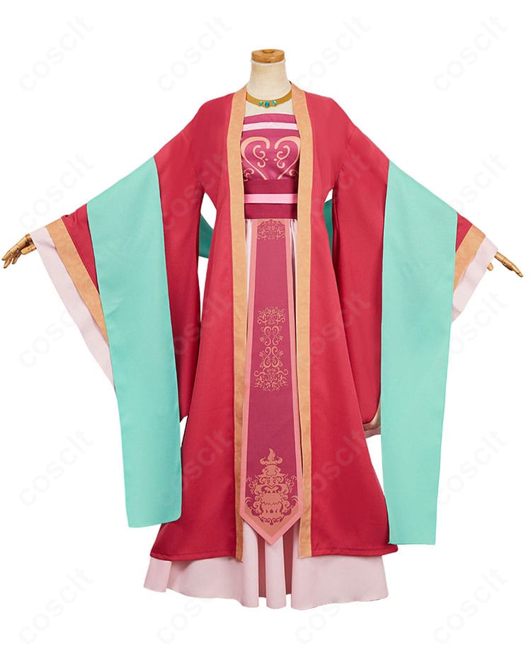 玉葉妃コスプレ衣装の正面ディスプレイ。襟元から裾までの刺繍と配色を忠実に表現した高再現モデル。