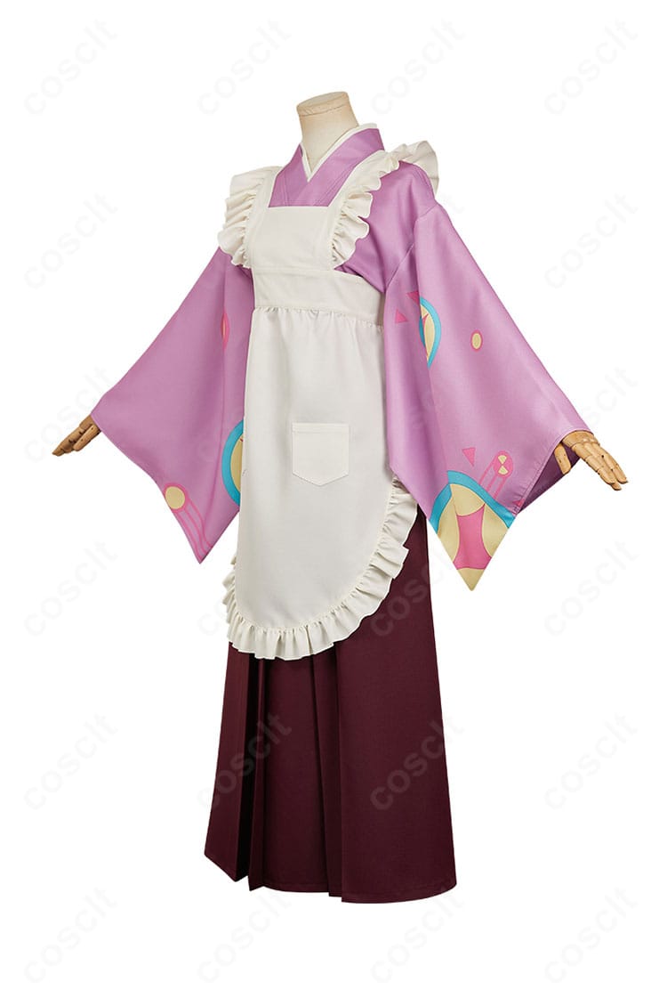 左側面の全体バランス。袖丈と袴丈の比率、エプロンの重なりやシルエットの整いを示す画像。