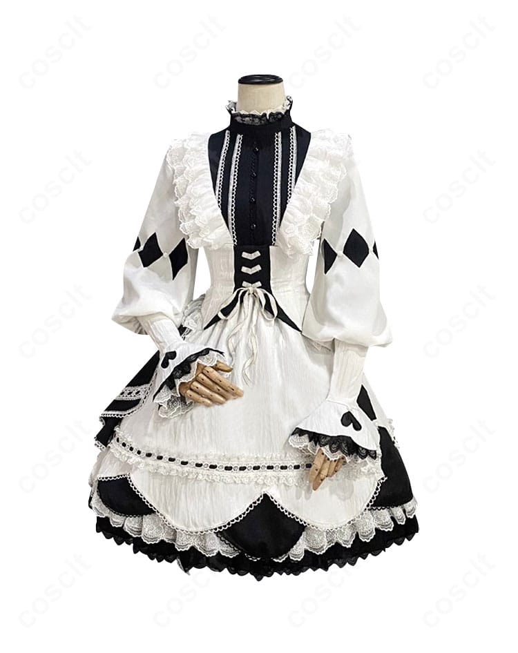 正面全体像｜朝比奈まふゆ ステージ衣装一式。ワンピースとコルセットベルト、髪飾りのまとまりあるデザイン。