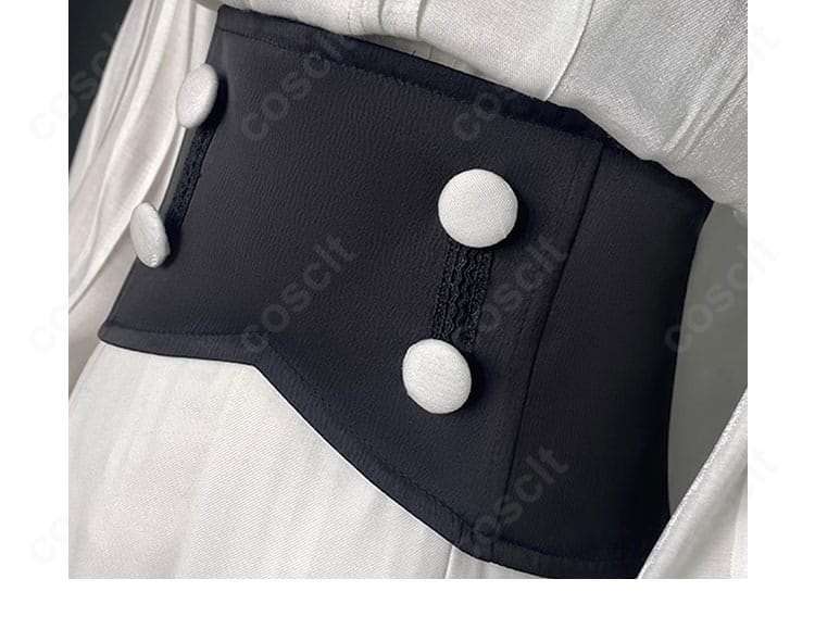 プロセカ KAITO コスプレ衣装のコルセットベルト装飾アップ。質感と留め具の意匠が分かる