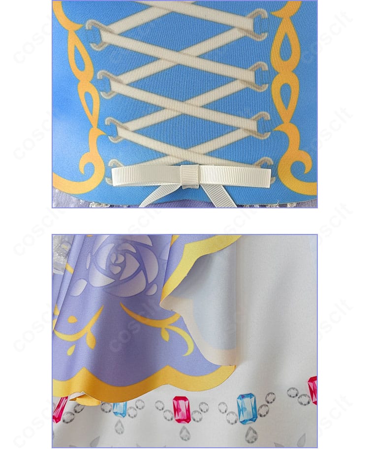 南ことり ロイヤルプリンセス編 コスプレ衣装の腰飾りとスカート裾ディテール。華やかな配色と縁取りの仕上がりを示す画像