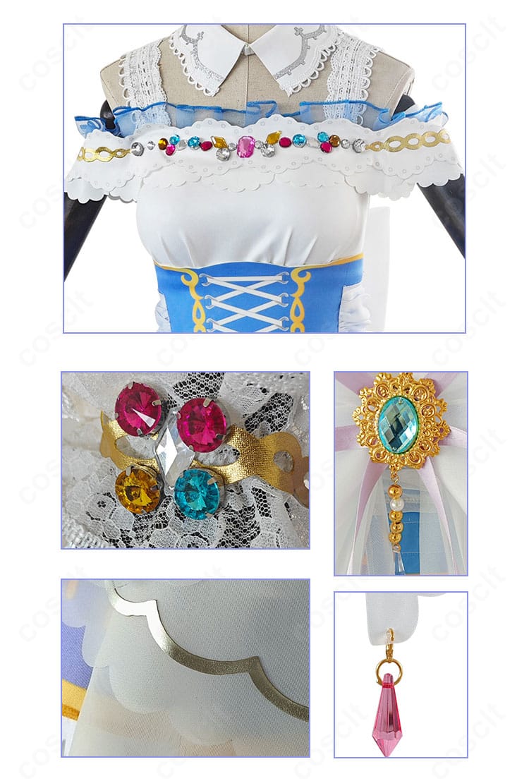 南ことり ロイヤルプリンセス編 コスプレ衣装の装飾クローズアップ。刺繍風モチーフとビーズ調パーツの質感が分かる画像