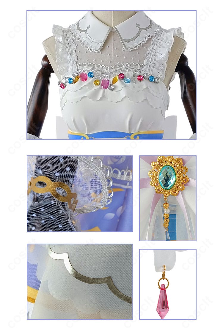 西木野真姫 衣装の装飾ディテール。刺繍風パーツと縁取り、素材感の質感をクローズアップ。