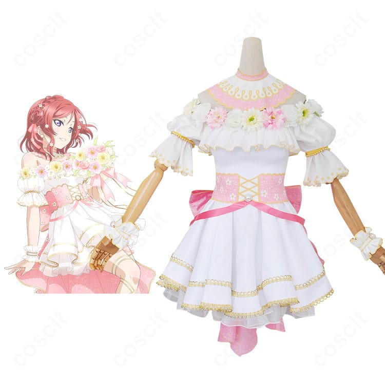 西木野真姫 フラワーフェスティバル編コスプレ衣装の正面全身。花柄刺繍と装飾を忠実再現したドレスが確認できる画像