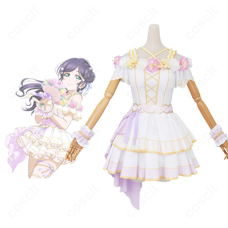 商品正面＋キャラクター比較：ラブライブ！スクフェス 東條希「花の女神」衣装の全身正面とカードイラストのコーデ再現を並置で確認