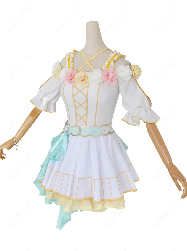 絢瀬絵里 フラワーフェスティバル編コスプレ衣装の側面。スカートのフレア感と腰飾りの立体的なレイヤーが見える角度。