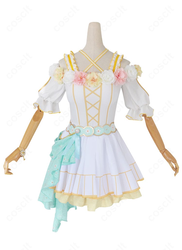 絢瀬絵里 フラワーフェスティバル編コスプレ衣装の正面全身。トップスとスカートのシルエット、胸元とウエスト装飾の配置が確認できます。