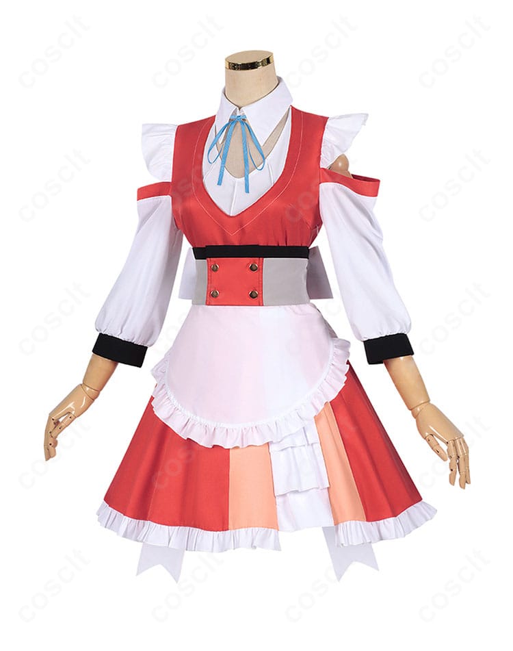 マリア コスプレ衣装の左側面。袖のフォルムとエプロンの縁取りが引き立つ端正な横姿。