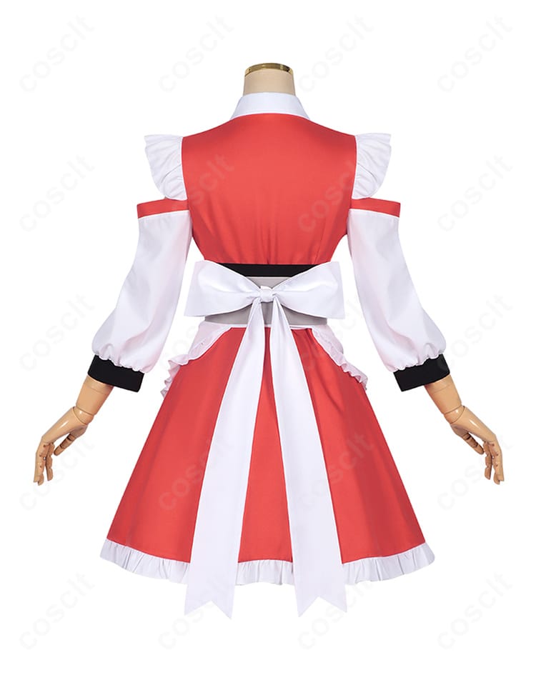 マリア コスプレ衣装の背面。後ろ開きとリボン結びの仕上がり、スカートの自然な広がりを確認。