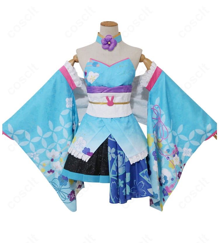 初音ミク 和バニー コスプレ衣装の正面全体。和風ディテールとバニーシルエットが分かる写真