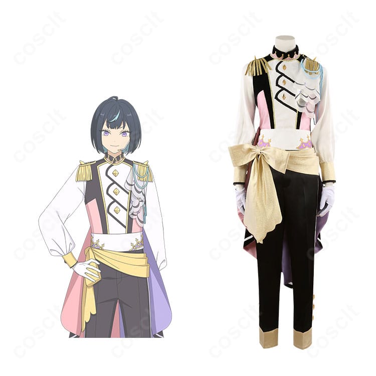 商品正面とキャラクターの組み合わせ画像|あんさんぶるスターズ!! Special for Princess! 衣装。冴霧笑主・名都神無・花群冬芽・宝丈萩香の意匠を反映したコートと帯飾りが高再現。