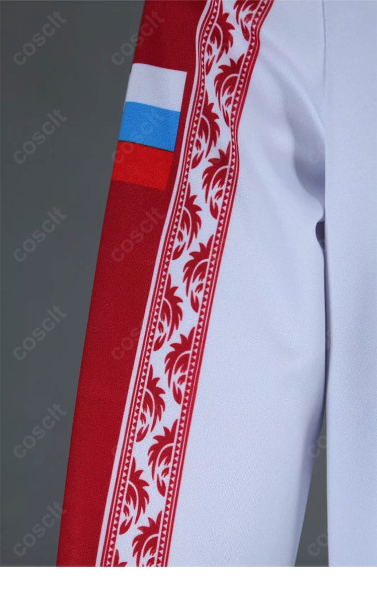 ヴィクトル・ニキフォロフ衣装の袖口装飾。カフの仕立てと配色ライン、縫製の丁寧さが分かる画像。