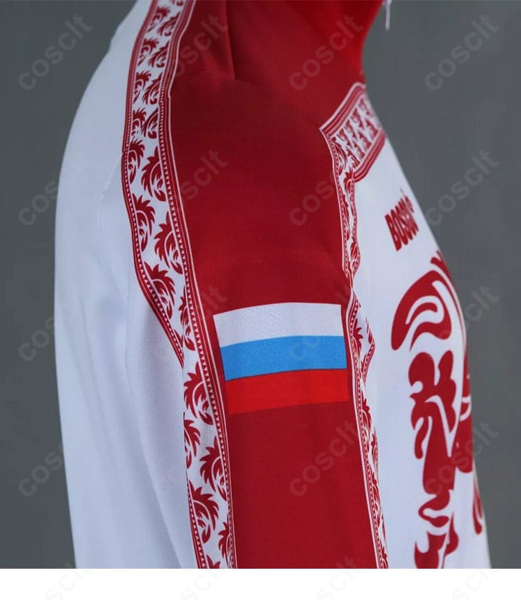 ヴィクトル・ニキフォロフ衣装の右袖ロゴと装飾。アニメ設定に沿った配置とサイズ感を確認できる画像。