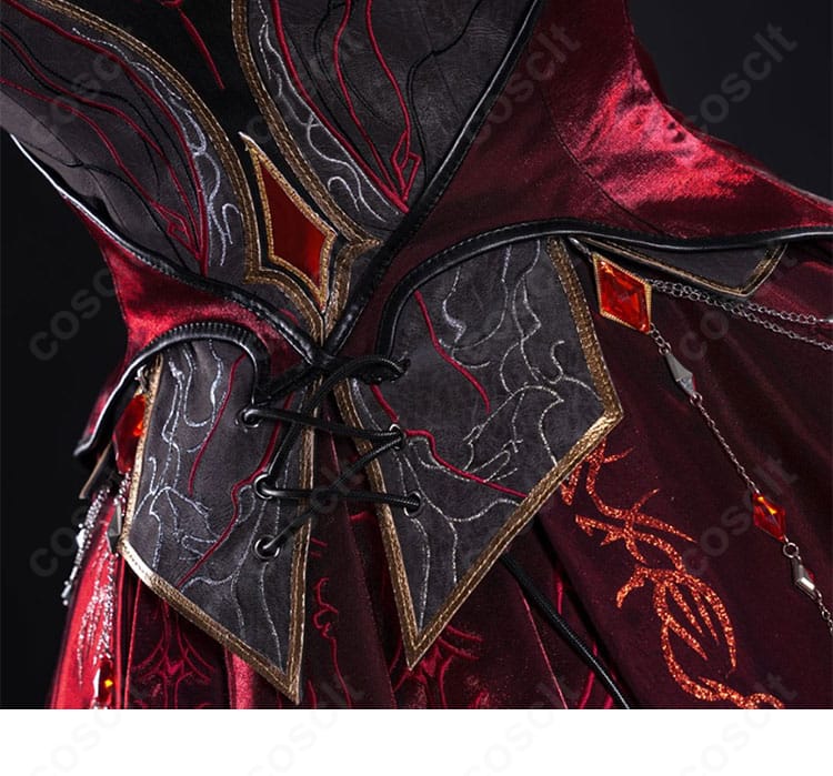 恋と深空 深紅の熱情コスプレ衣装の背面ディテール。背中のライン、ファスナー位置、背面装飾の配置を明確に示す。