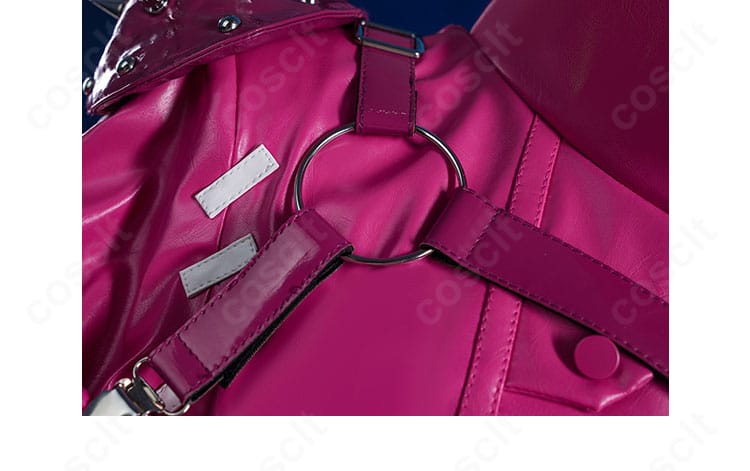 納棺師コスプレ衣装の肩帯(ショルダーストラップ)装飾。金具とステッチの再現を示す写真。