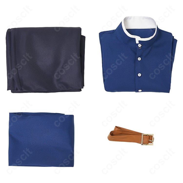 森蘭丸コスプレ衣装のセット内容。ズボン・マント・トップス・ベルトの4点が並ぶ確認用画像