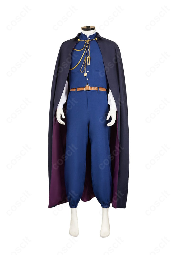 森蘭丸コスプレ衣装の正面全体。トップスとベルトの配置、落ち着いた色味が分かる詳細画像