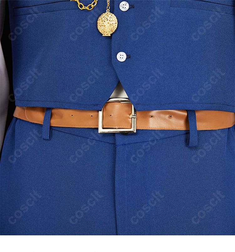 森蘭丸コスプレ衣装の腰ベルト装飾ディテール。バックルまわりの作り込みと質感を示す画像