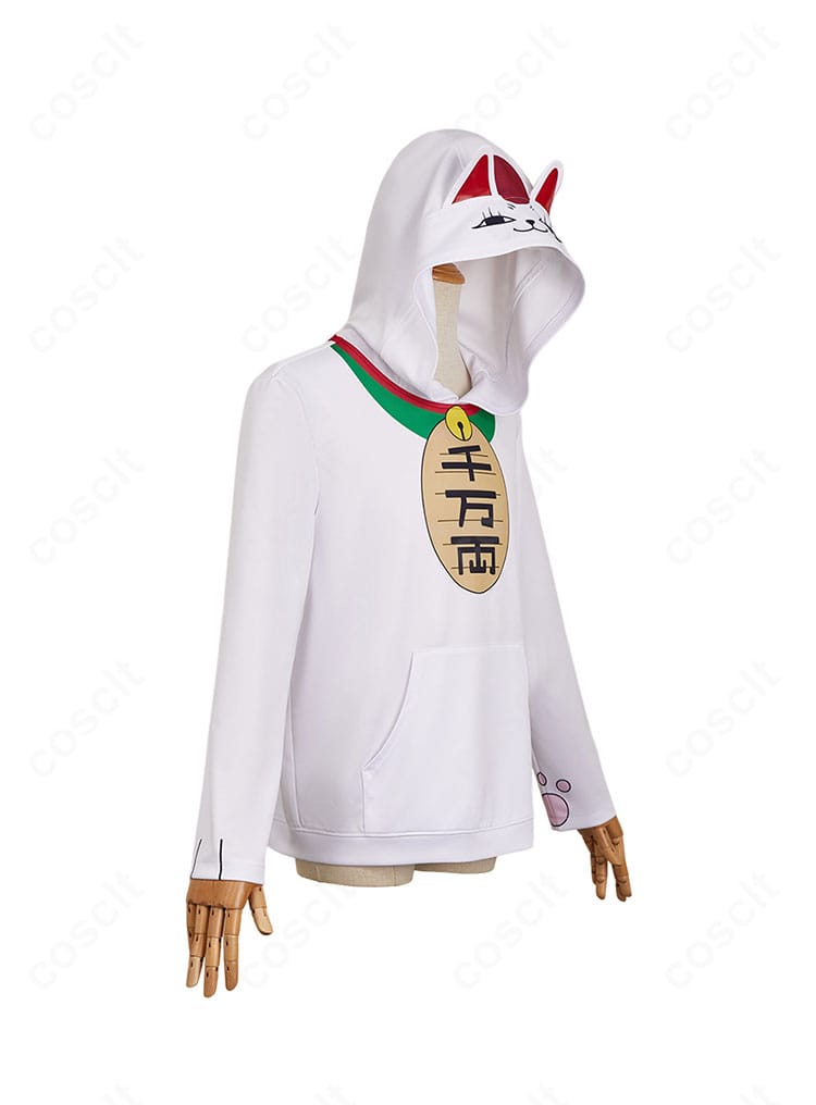 ダンダダンのターボババア 招き猫モチーフパーカー左側。シンプルで整ったラインと写真映えするシルエット。