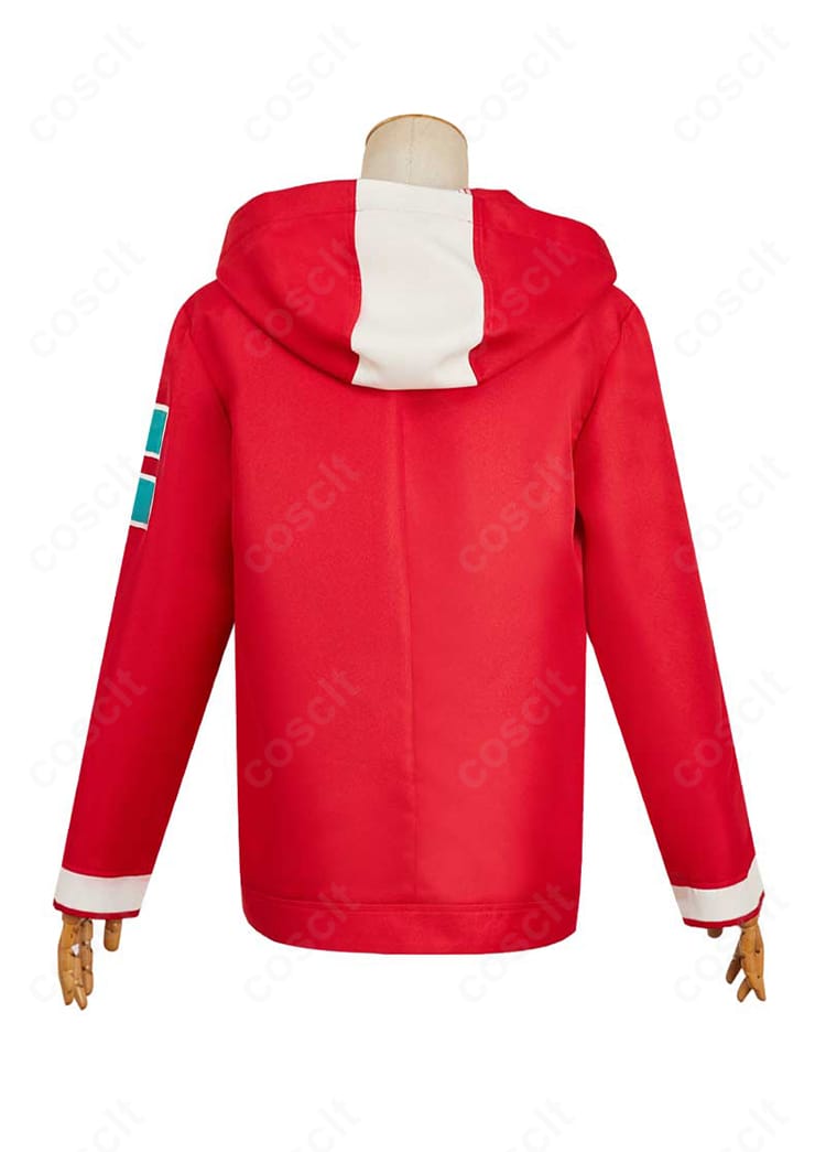 綾瀬桃コスプレコート背面全景。フードの落ち感と背中心ラインを忠実に再現