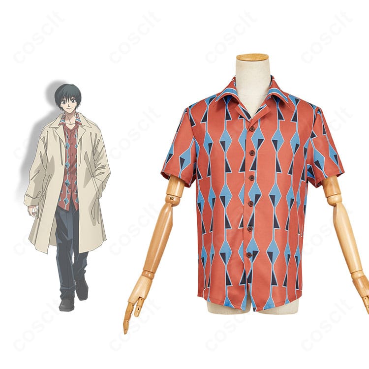 SAKAMOTO DAYS 南雲のコスプレ用シャツ正面とキャラクター比較。襟・袖装飾まで忠実に再現した高品質デザインの確認用画像