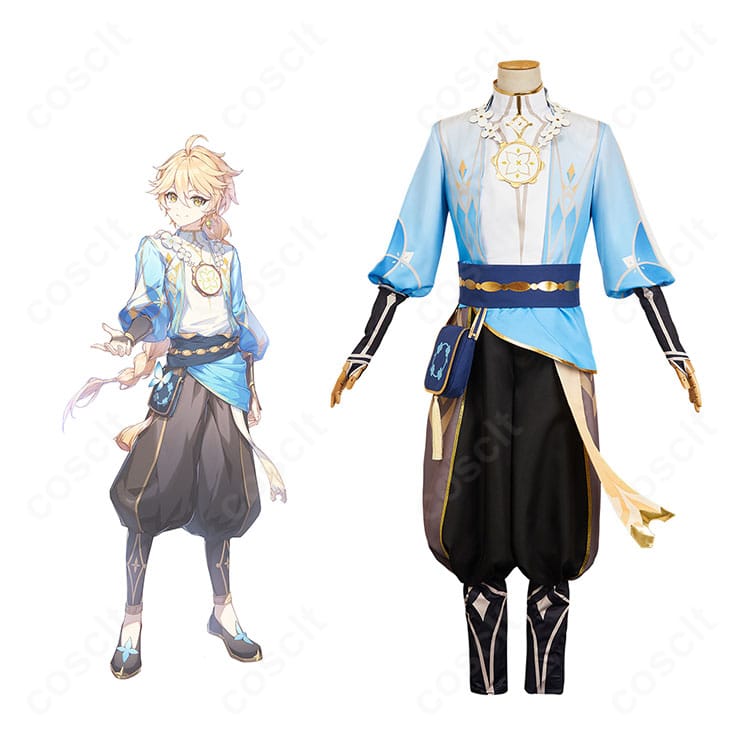 原神 空(Aether)花の騎士の着用イメージ。花を象った装飾と騎士風ディテールを再現した全身コーデの写真