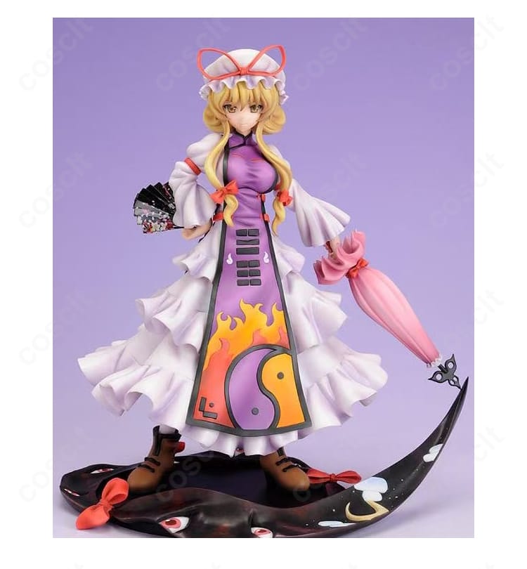 東方Project 東方萃夢想 八雲紫のコスプレ衣装セット（ドレス・前掛け・帽子）。高い再現度と快適な着心地が伝わる全身イメージ。