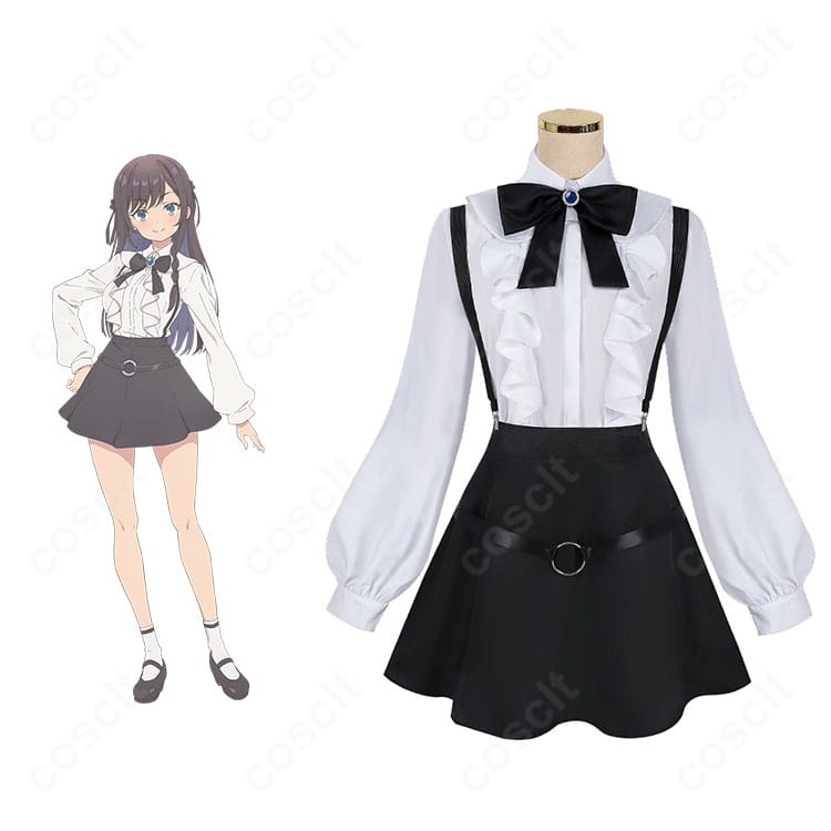 アリナ・クローバーのキャラクタービジュアル比較付き正面画像。受付嬢制服コスプレの全体バランスと色味、襟元の再現度が分かる1枚。