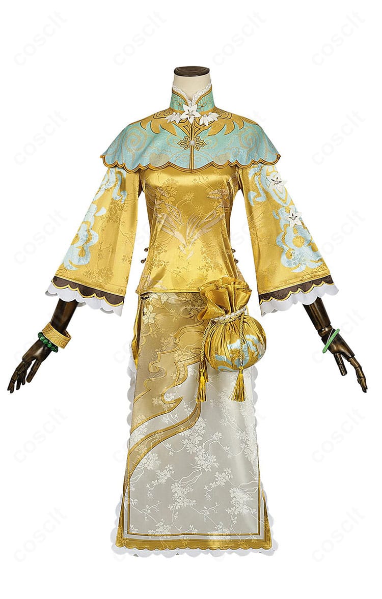 第五人格 玩具職人 花千樹衣装の正面ディスプレイ。精巧な刺繍と上品な配色で高再現を示す写真。