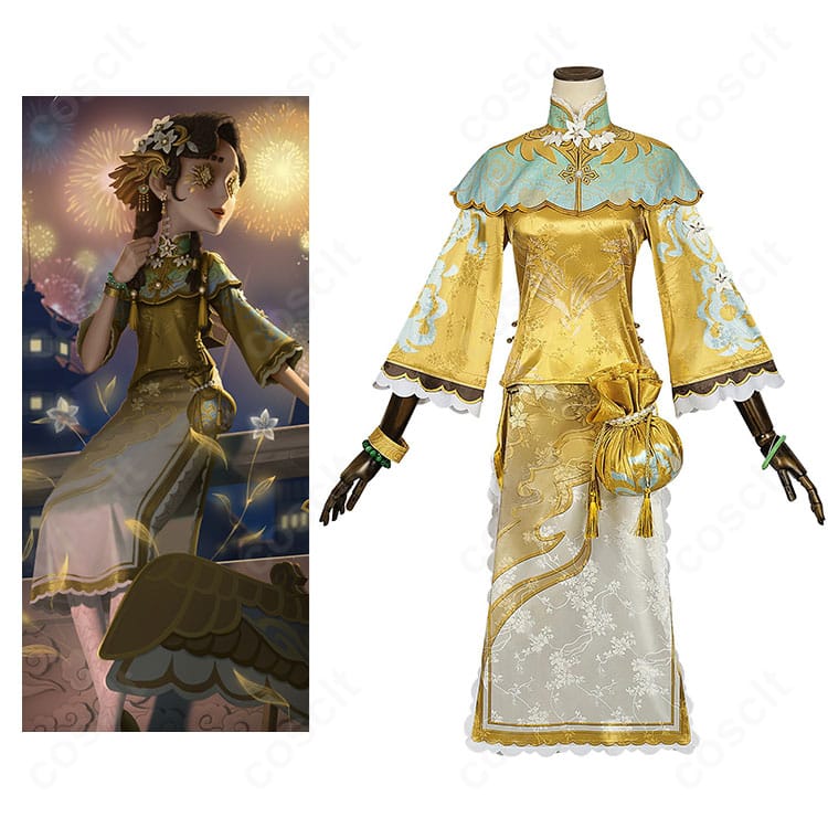 第五人格 玩具職人(アニー・レスター)花千樹コスプレ衣装の正面全体。披肩と胸元装飾を含むフルセットの雰囲気が分かる画像。