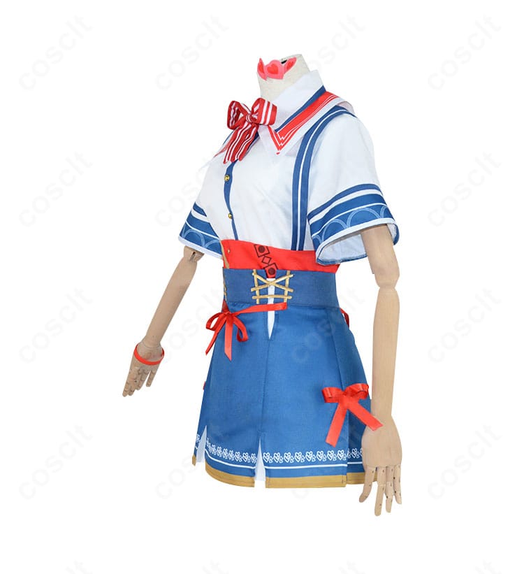 赤井はあと 通常衣装コスプレの側面図。コルセットベルトとスカートのライン、シルエットの落ち感を示す。