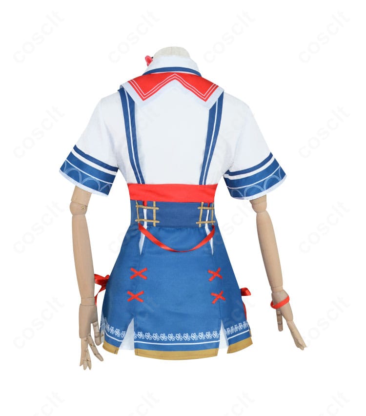 赤井はあと 通常衣装コスプレの背面図。背面の縫製ラインや飾り位置、丈感がわかるディテール。