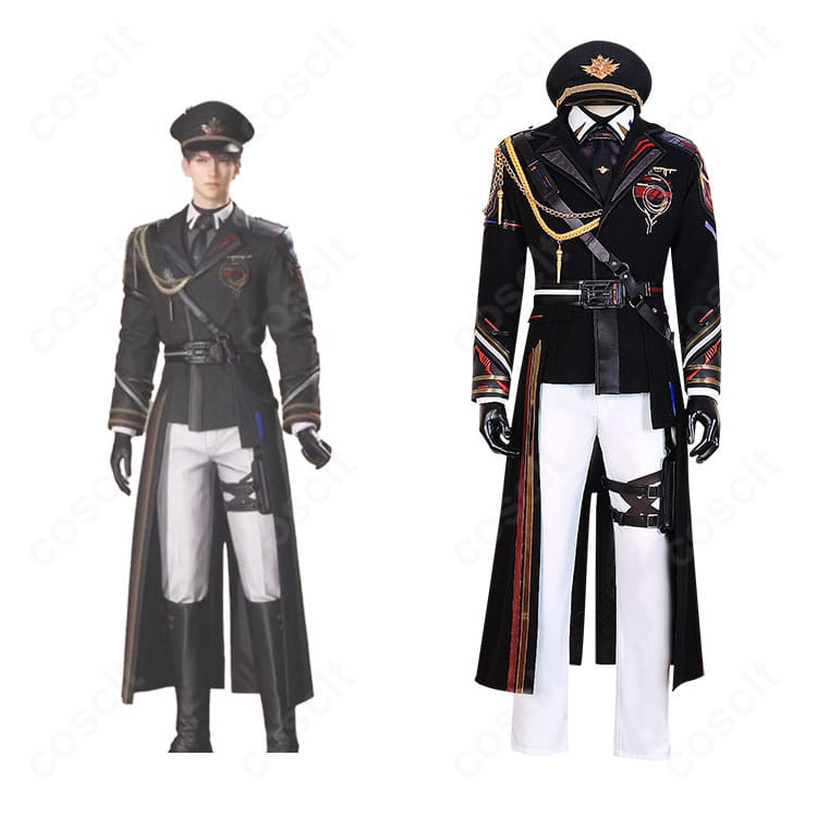 『恋と深空』マヒル 遠空執艦官コスプレ衣装の正面とキャラクター比較画像。端正なラインと装飾を高再現。