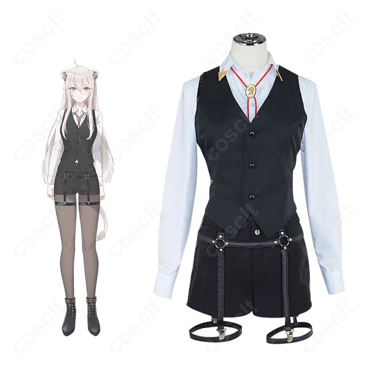 ホロライブ 獅白ぼたんのワイシャツ衣装コスプレとキャラクター画像の組み合わせ。上品×セクシーな私服風レイヤードを高再現。